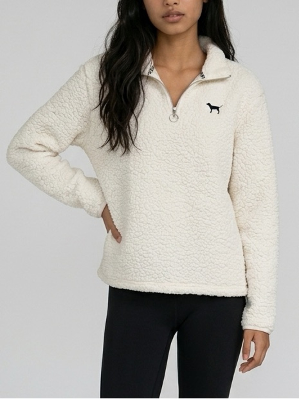 VS PINK White Sherpa Quarter Zip Sweater - Picture 1 of 9